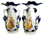 Old Paris Porcelain Hand Painted Portrait vases Courting Youths Man playing inst - Estate Fresh Austin
