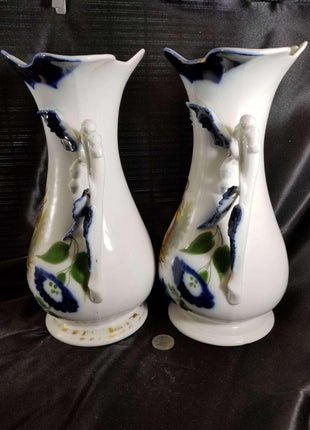 Old Paris Porcelain Hand Painted Portrait vases Courting Youths Man playing inst - Estate Fresh Austin