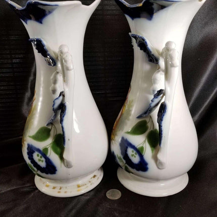 Old Paris Porcelain Hand Painted Portrait vases Courting Youths Man playing inst - Estate Fresh Austin