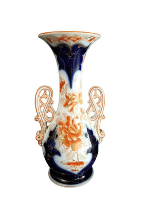 Old Paris Porcelain Imari Style Scroll Handled Vase Hand enameled Burnt Orange C - Estate Fresh Austin