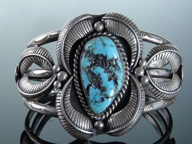 Old Pawn Vintage Turquoise and sterling cuff bracelet - Estate Fresh Austin