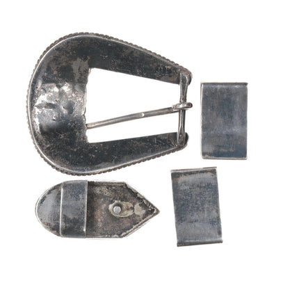 Old Zuni Native American silver channel inlay ranger belt buckle set - Estate Fresh Austin