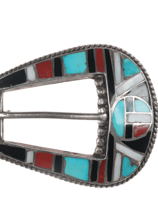 Old Zuni Native American silver channel inlay ranger belt buckle set - Estate Fresh Austin