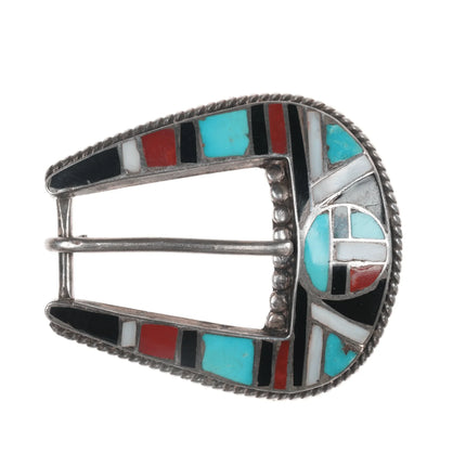 Old Zuni Native American silver channel inlay ranger belt buckle set - Estate Fresh Austin