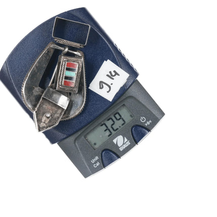 Old Zuni Native American silver channel inlay ranger belt buckle set - Estate Fresh Austin