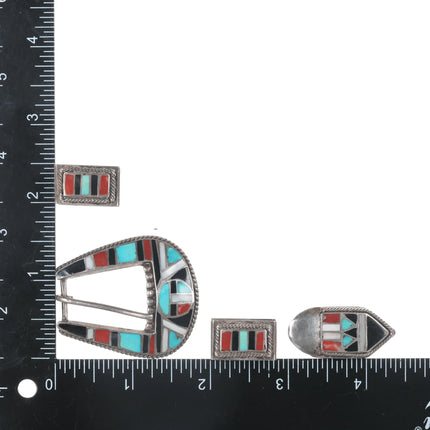 Old Zuni Native American silver channel inlay ranger belt buckle set - Estate Fresh Austin