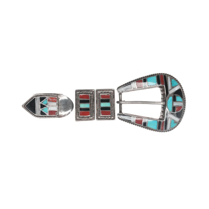 Old Zuni Native American silver channel inlay ranger belt buckle set - Estate Fresh Austin
