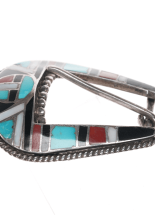 Old Zuni Native American silver channel inlay ranger belt buckle set - Estate Fresh Austin