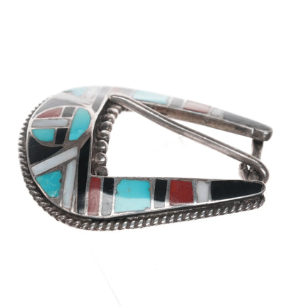 Old Zuni Native American silver channel inlay ranger belt buckle set - Estate Fresh Austin