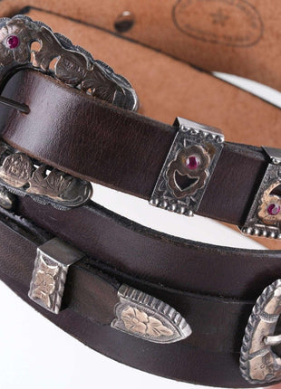 One of a Kind Gold mounted sterling silver ranger belt with 5 more sets mounted - Estate Fresh Austin