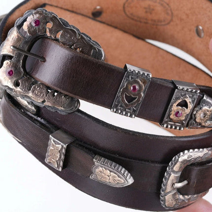 One of a Kind Gold mounted sterling silver ranger belt with 5 more sets mounted - Estate Fresh Austin