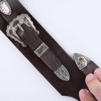 One of a Kind Gold mounted sterling silver ranger belt with 5 more sets mounted - Estate Fresh Austin