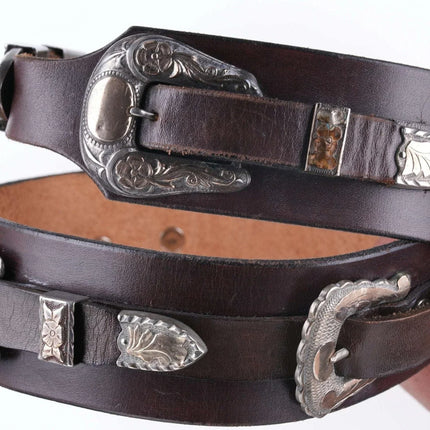 One of a Kind Gold mounted sterling silver ranger belt with 5 more sets mounted - Estate Fresh Austin