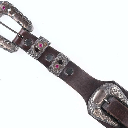 One of a Kind Gold mounted sterling silver ranger belt with 5 more sets mounted - Estate Fresh Austin