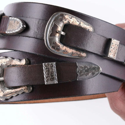 One of a Kind Gold mounted sterling silver ranger belt with 5 more sets mounted - Estate Fresh Austin