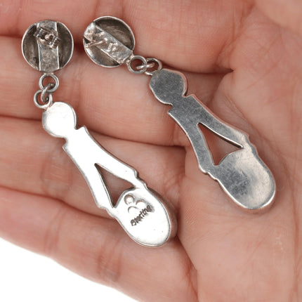 Onyx and Opal Channel inlay sterling earrings - Estate Fresh Austin