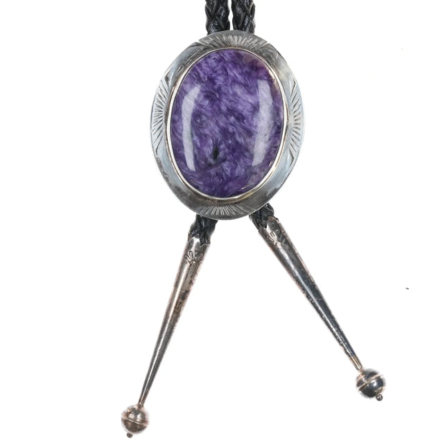OO Vintage Sterling and Charoite bolo tie - Estate Fresh Austin