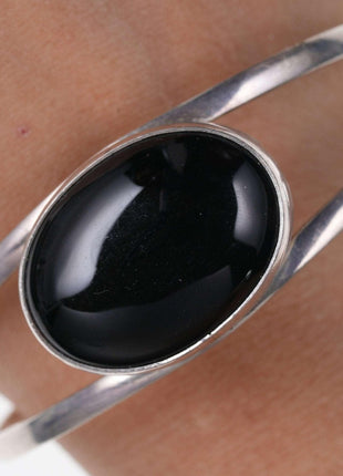 OP Lag Zuni Modernist Native American Sterling Cuff Bracelet with Onyx - Estate Fresh Austin