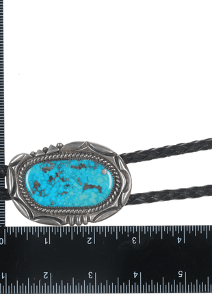 Orville Tsinnie (1943 - 2017) Large silver and turquoise bolo tie - Estate Fresh Austin