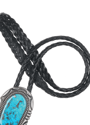 Orville Tsinnie (1943 - 2017) Large silver and turquoise bolo tie - Estate Fresh Austin