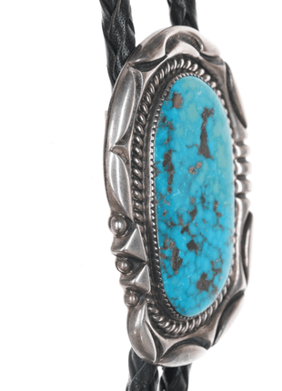 Orville Tsinnie (1943 - 2017) Large silver and turquoise bolo tie - Estate Fresh Austin