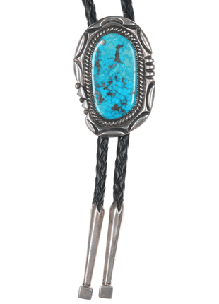 Orville Tsinnie (1943 - 2017) Large silver and turquoise bolo tie - Estate Fresh Austin