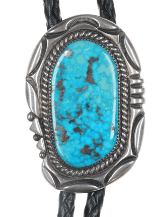 Orville Tsinnie (1943 - 2017) Large silver and turquoise bolo tie - Estate Fresh Austin