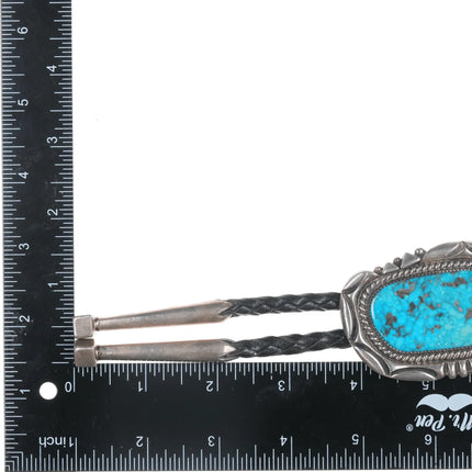 Orville Tsinnie (1943-2017) Large silver and turquoise bolo tie - Estate Fresh Austin