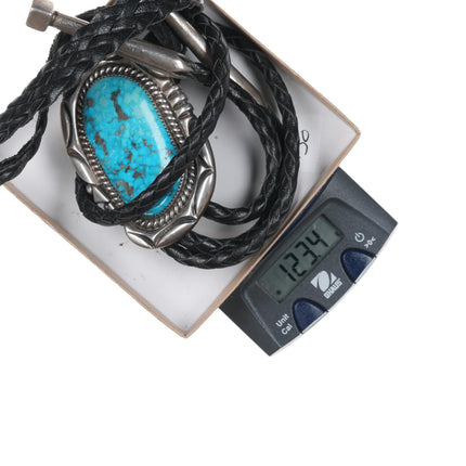 Orville Tsinnie (1943-2017) Large silver and turquoise bolo tie - Estate Fresh Austin