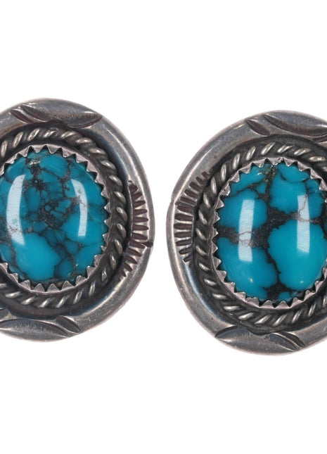 P Navajo sterling and spiderweb turquoise earrings - Estate Fresh Austin