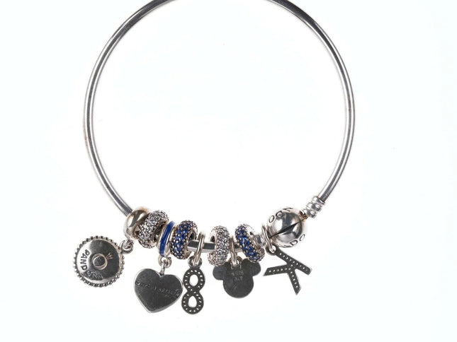 Pandora Charm Bracelet with Mickey mouse, Great Britain, and Class of 2015 - Estate Fresh Austin