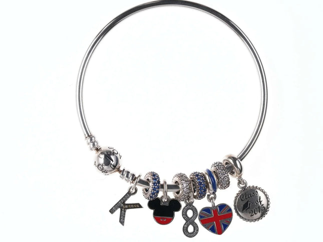 Pandora Charm Bracelet with Mickey mouse, Great Britain, and Class of 2015 - Estate Fresh Austin