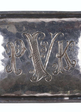 Pat Areias Hammered Sterling belt buckle with cool monogram - Estate Fresh Austin