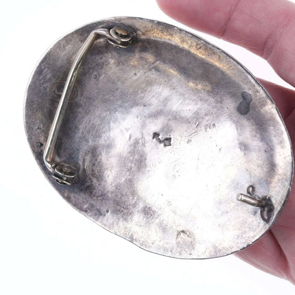 Patriotic Vintage Navajo Sterling, Turquoise, Coral, and Shell belt buckle - Estate Fresh Austin