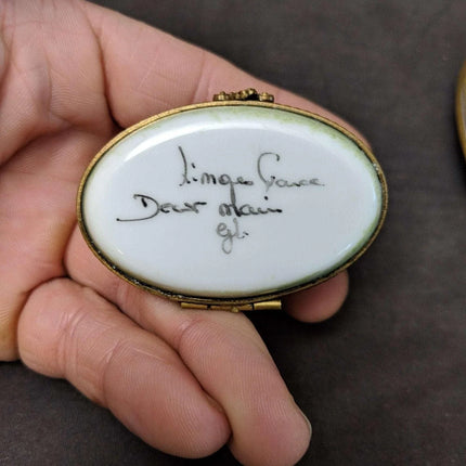 Peint Main Trinket Box Hen on nest Limoges France 2.25" tall - Estate Fresh Austin