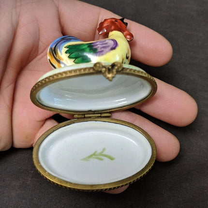 Peint Main Trinket Box Hen on nest Limoges France 2.25" tall - Estate Fresh Austin