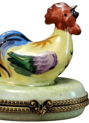 Peint Main Trinket Box Hen on nest Limoges France 2.25" tall - Estate Fresh Austin