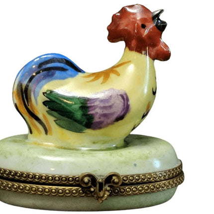 Peint Main Trinket Box Hen on nest Limoges France 2.25" tall - Estate Fresh Austin