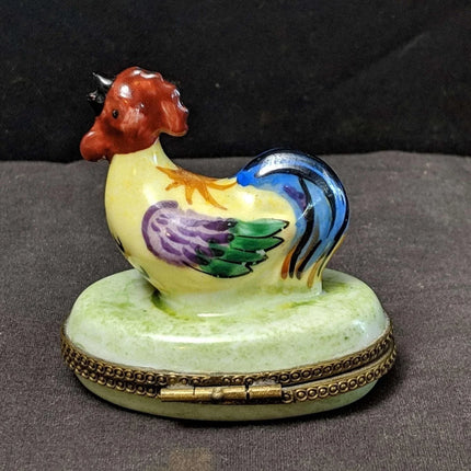 Peint Main Trinket Box Hen on nest Limoges France 2.25" tall - Estate Fresh Austin