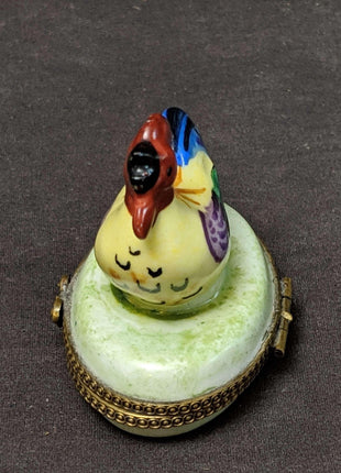 Peint Main Trinket Box Hen on nest Limoges France 2.25" tall - Estate Fresh Austin