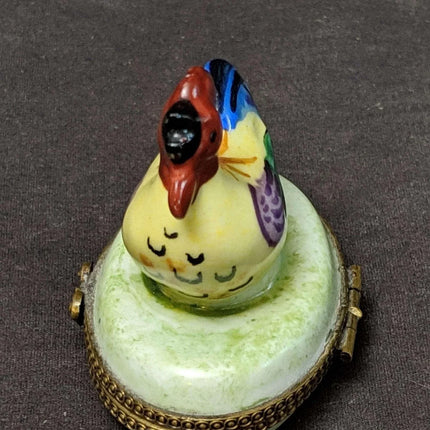 Peint Main Trinket Box Hen on nest Limoges France 2.25" tall - Estate Fresh Austin
