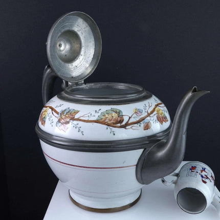 Pewter trimmed Graniteware Tea Kettle with Childrens Granite ware Teapot - Estate Fresh Austin