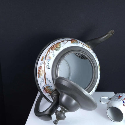 Pewter trimmed Graniteware Tea Kettle with Childrens Granite ware Teapot - Estate Fresh Austin