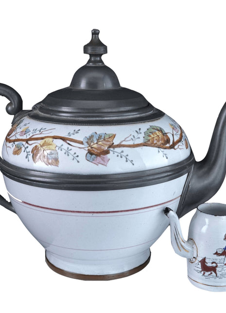 Pewter trimmed Graniteware Tea Kettle with Childrens Granite ware Teapot - Estate Fresh Austin