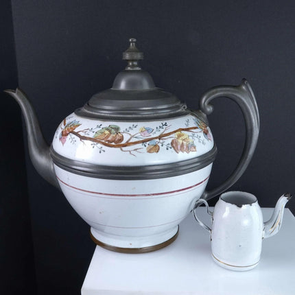 Pewter trimmed Graniteware Tea Kettle with Childrens Granite ware Teapot - Estate Fresh Austin