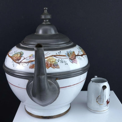 Pewter trimmed Graniteware Tea Kettle with Childrens Granite ware Teapot - Estate Fresh Austin