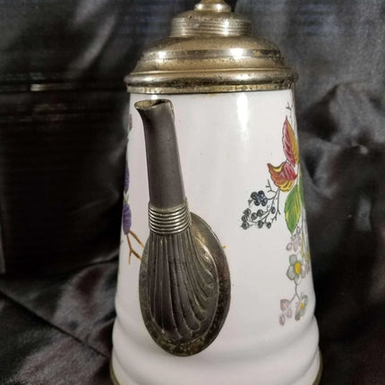 Pewter trimmed Graniteware Teapot with Berry Decoration c.1890 Manning bowman - Estate Fresh Austin