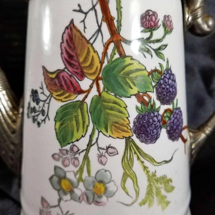 Pewter trimmed Graniteware Teapot with Berry Decoration c.1890 Manning bowman - Estate Fresh Austin
