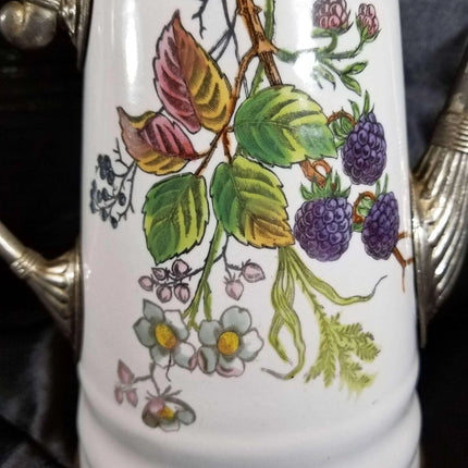 Pewter trimmed Graniteware Teapot with Berry Decoration c.1890 Manning bowman - Estate Fresh Austin