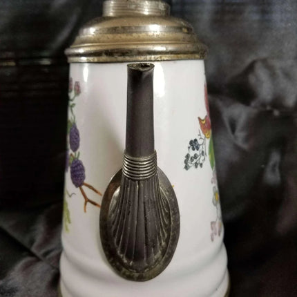 Pewter trimmed Graniteware Teapot with Berry Decoration c.1890 Manning bowman - Estate Fresh Austin